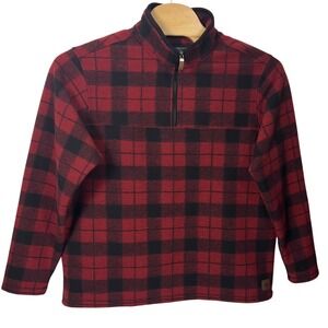 John Wayne Stock & Supply Red Black Buffalo Check‎ 1/4 Zip Fleece Pullover XL